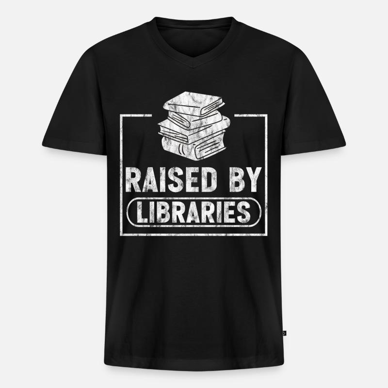 Raised By Libraries 3 - Männer Premium Bio T-Shirt mit V-Ausschnitt - Schwarz