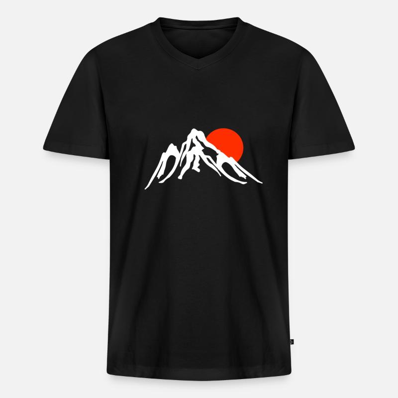 Berg mit roter Sonne - Männer Premium Bio T-Shirt mit V-Ausschnitt - Schwarz
