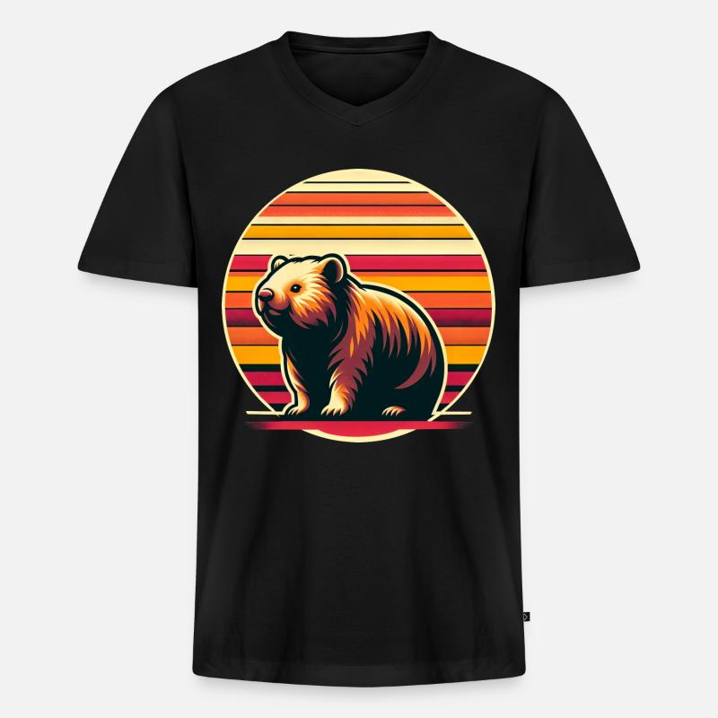 Wombat - Männer Premium Bio T-Shirt mit V-Ausschnitt - Schwarz