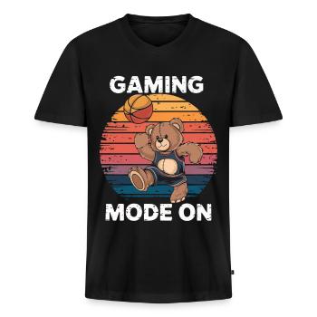 Teddybär spielt Basketball Vintage - Männer Premium Bio T-Shirt mit V-Ausschnitt - Schwarz - Vorne - Nico (187cm)