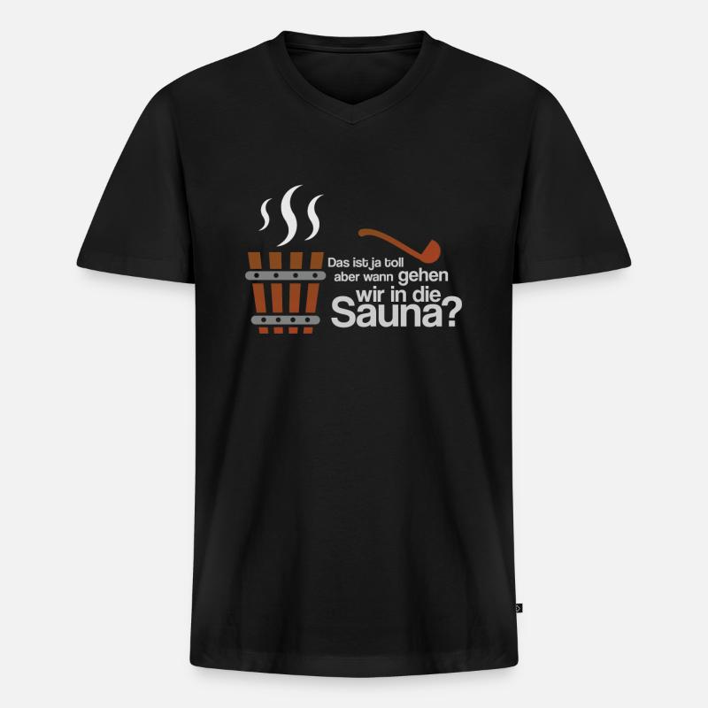 Saunaliebhaber Sauna - Männer Premium Bio T-Shirt mit V-Ausschnitt - Schwarz