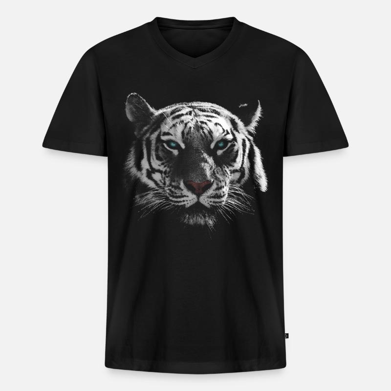 Weißer Tiger Tigerkopf - Männer Premium Bio T-Shirt mit V-Ausschnitt - Schwarz