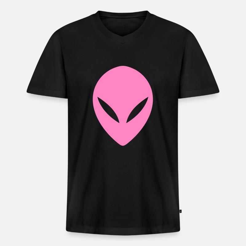 Ufo Alien Kopf Rosa - Männer Premium Bio T-Shirt mit V-Ausschnitt - Schwarz