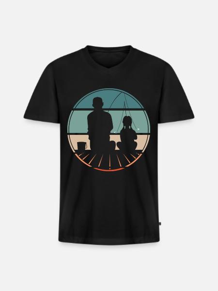 Père fille - T-shirt encolure en V Premium bio Homme - noir