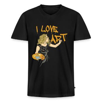 I Love Art - Männer Premium Bio T-Shirt mit V-Ausschnitt - Schwarz - Vorne - Nico (187cm)
