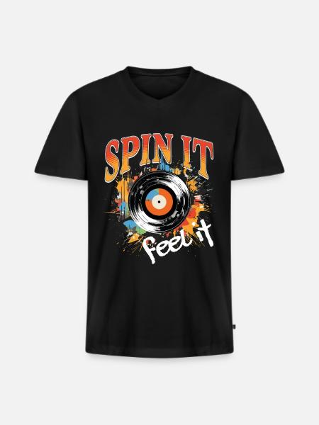 Disque Vinyle LP Platine Rétro - T-shirt encolure en V Premium bio Homme - noir