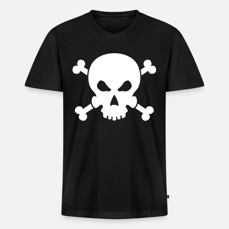 Totenkopf - Männer Premium Bio T-Shirt mit V-Ausschnitt - Schwarz