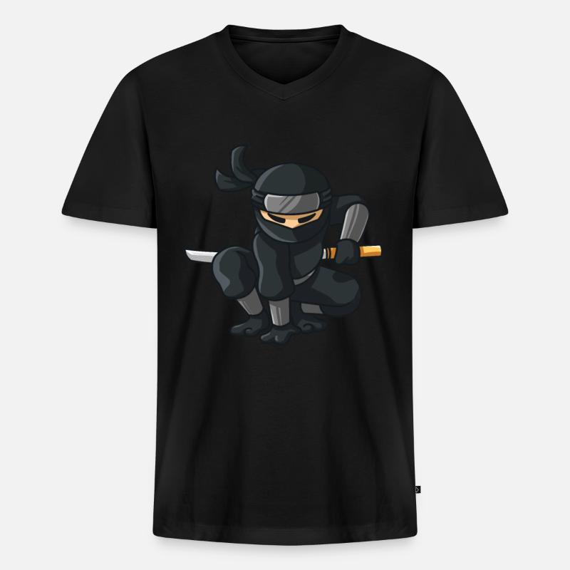 Ninja mit Katana - Männer Premium Bio T-Shirt mit V-Ausschnitt - Schwarz