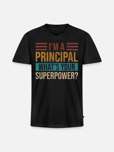 På en rektor vadar din superkraft superskola - Ekologisk premium-T-shirt med V-ringning herr - svart
