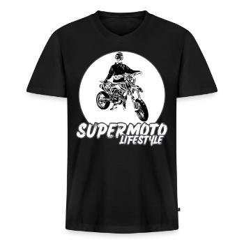 Supermoto / Supermotard / Supermoto Wheelie Biker - Männer Premium Bio T-Shirt mit V-Ausschnitt - Schwarz - Vorne - Nico (187cm)