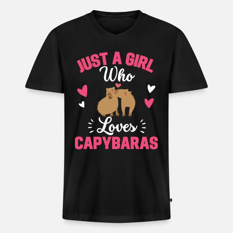 Capybara Mädchen - Männer Premium Bio T-Shirt mit V-Ausschnitt - Schwarz