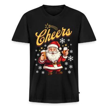Weihnachtsmann Alkohol Bier Glühwein Schnaps Prost - Männer Premium Bio T-Shirt mit V-Ausschnitt - Schwarz - Vorne - Nico (187cm)