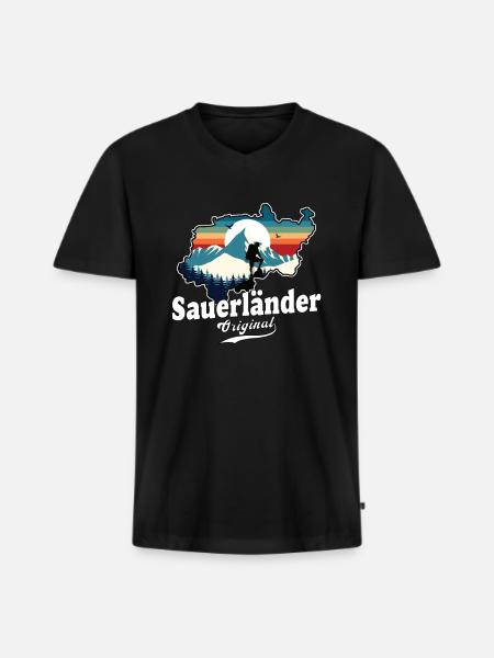 Sauerländer Original Retro Sunset - Men's Premium Organic T-shirt with V-neck - black