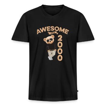 2000 Geburtstag Cool Teddy Bär Awesome since - Männer Premium Bio T-Shirt mit V-Ausschnitt - Schwarz - Vorne - Nico (187cm)