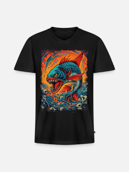 Monster Fish - Men's Premium Organic T-shirt with V-neck - black