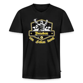 Dresden ein Leben Lang No II - Männer Premium Bio T-Shirt mit V-Ausschnitt - Schwarz - Vorne - Nico (187cm)