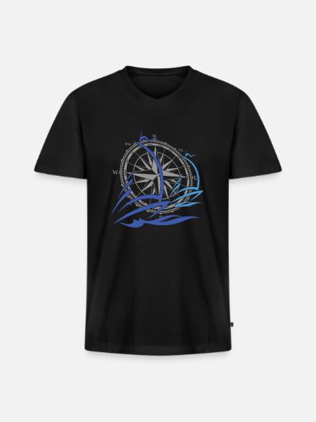 1 Capitaine Sailor Windrose - T-shirt encolure en V Premium bio Homme - noir