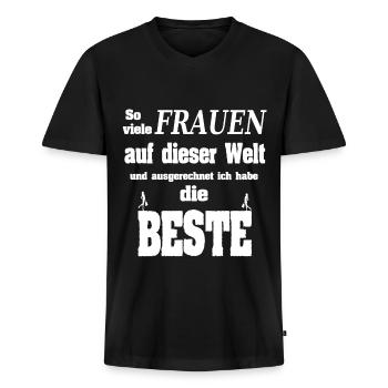 Beste Frau der Welt Geschenkidee - Männer Premium Bio T-Shirt mit V-Ausschnitt - Schwarz - Vorne - Nico (187cm)