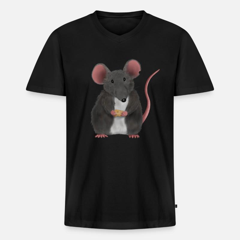 Kleine süße Maus oder Ratte - Männer Premium Bio T-Shirt mit V-Ausschnitt - Schwarz