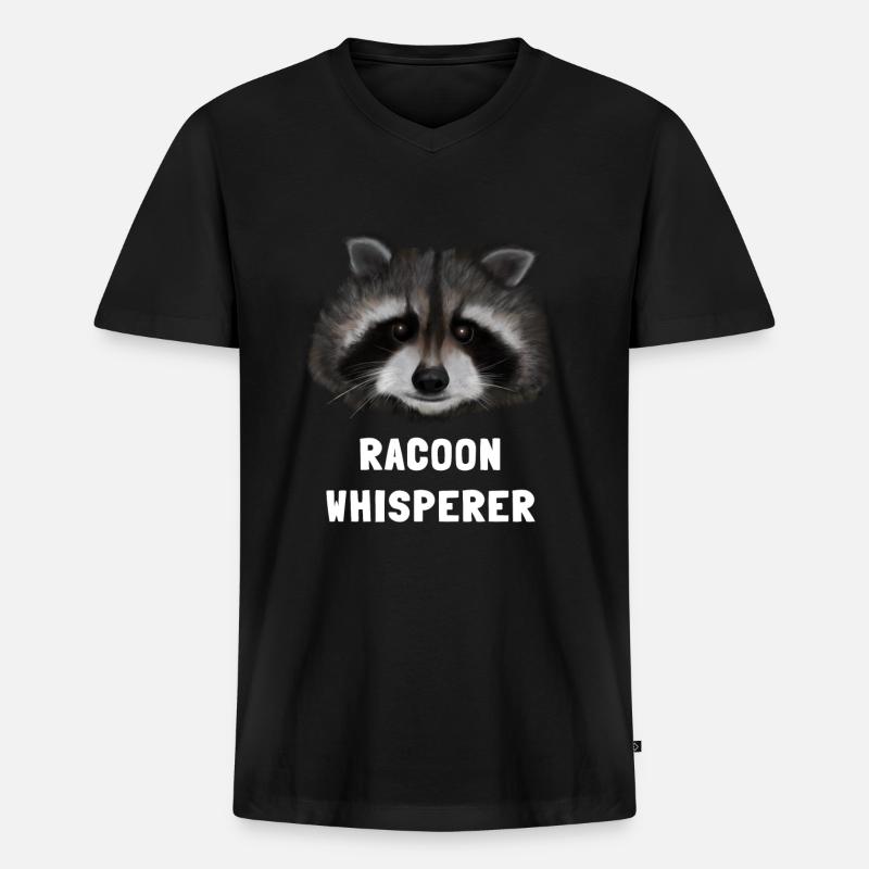 Waschbär Flüsterer & Whisperer - Männer Premium Bio T-Shirt mit V-Ausschnitt - Schwarz