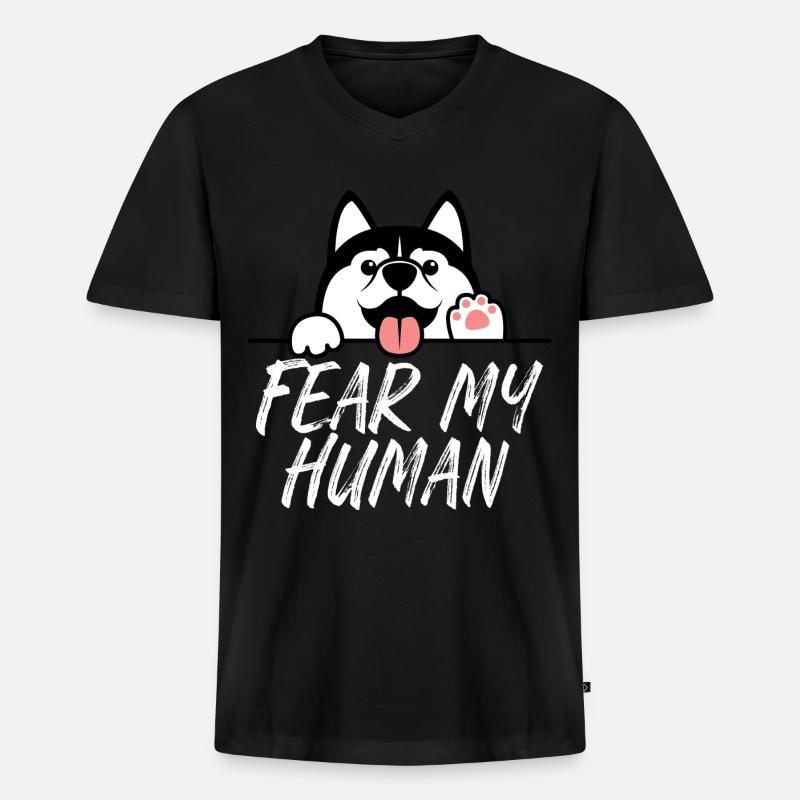 Husky - Männer Premium Bio T-Shirt mit V-Ausschnitt - Schwarz