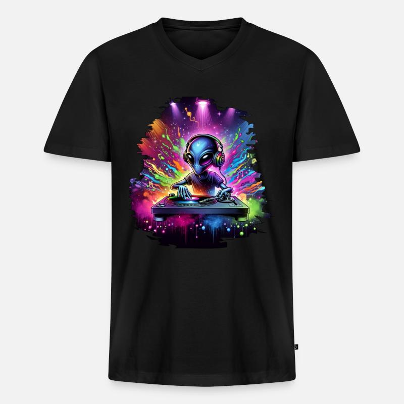Alien DJ - Männer Premium Bio T-Shirt mit V-Ausschnitt - Schwarz