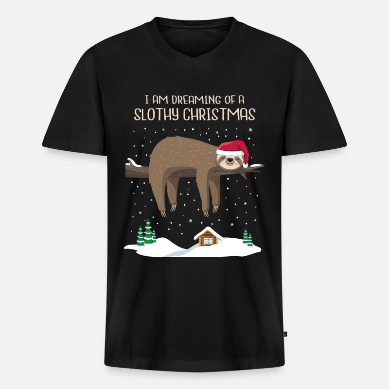 Faultier Weihnachten Sloth christmas Geschenk - Männer Premium Bio T-Shirt mit V-Ausschnitt - Schwarz