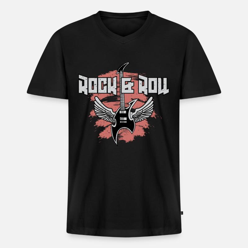Rock And Roll Gitarre - Männer Premium Bio T-Shirt mit V-Ausschnitt - Schwarz