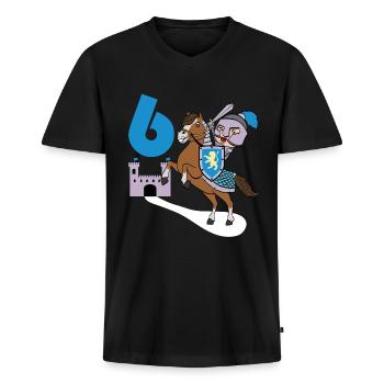 6. Geburtstag Große Geschenkidee für jeden Ritter - Männer Premium Bio T-Shirt mit V-Ausschnitt - Schwarz - Vorne - Nico (187cm)