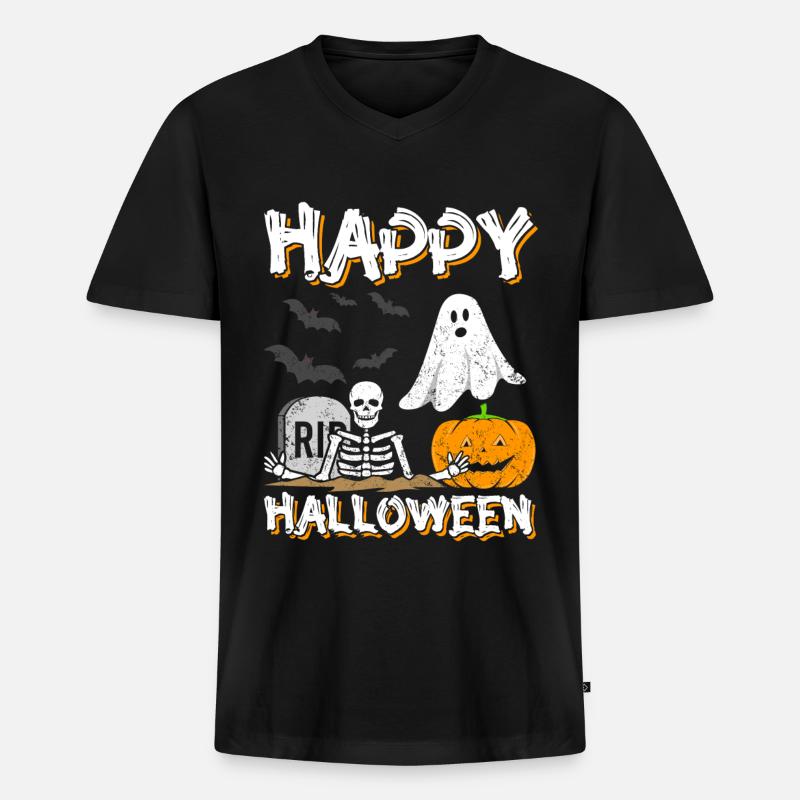 Happy Halloween - Männer Premium Bio T-Shirt mit V-Ausschnitt - Schwarz