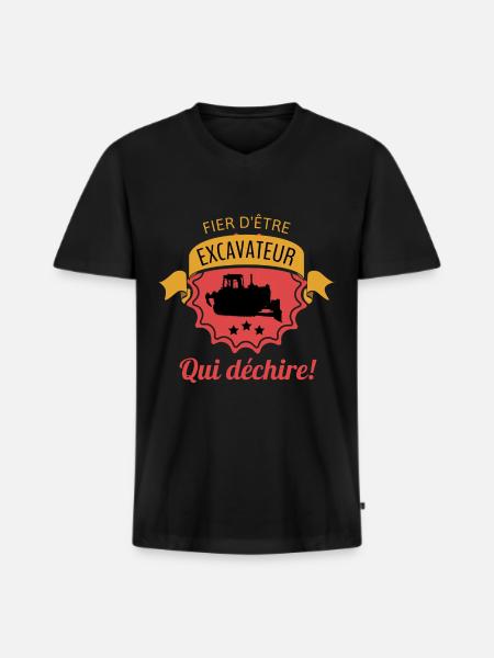 EXCAVATEUR - T-shirt encolure en V Premium bio Homme - noir