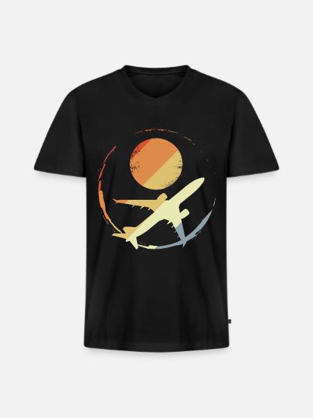 Oldschool Flugzeug - Männer Premium Bio T-Shirt mit V-Ausschnitt - Schwarz