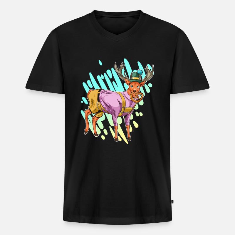 Bier Hirsch Bayern Lederhose Geschenk - Männer Premium Bio T-Shirt mit V-Ausschnitt - Schwarz