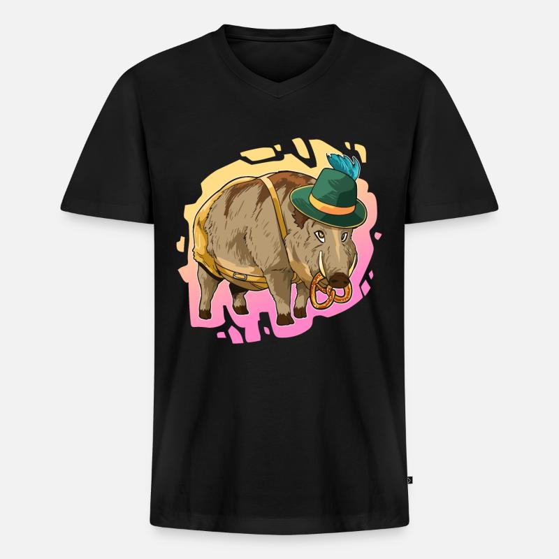 Wildschwein Bayern Lederhose Geschenk - Männer Premium Bio T-Shirt mit V-Ausschnitt - Schwarz