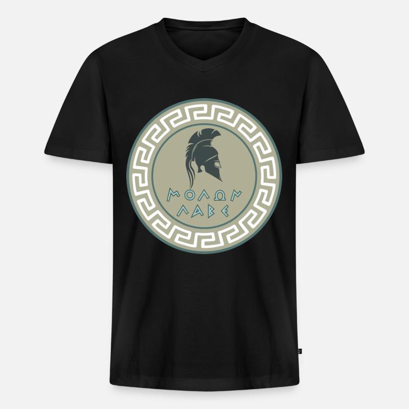 Spartan Molon Labe - Männer Premium Bio T-Shirt mit V-Ausschnitt - Schwarz
