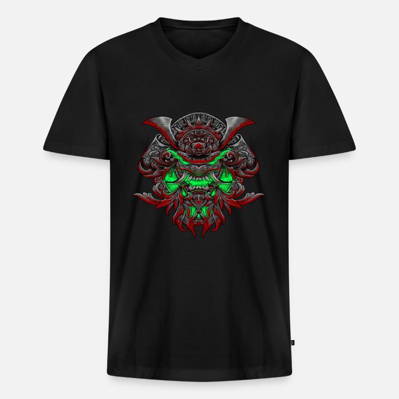 Samurai neon - Männer Premium Bio T-Shirt mit V-Ausschnitt - Schwarz