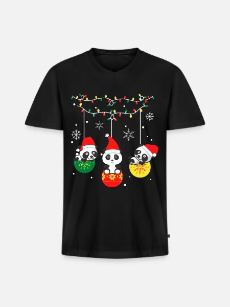 Panda Noël - T-shirt encolure en V Premium bio Homme - noir