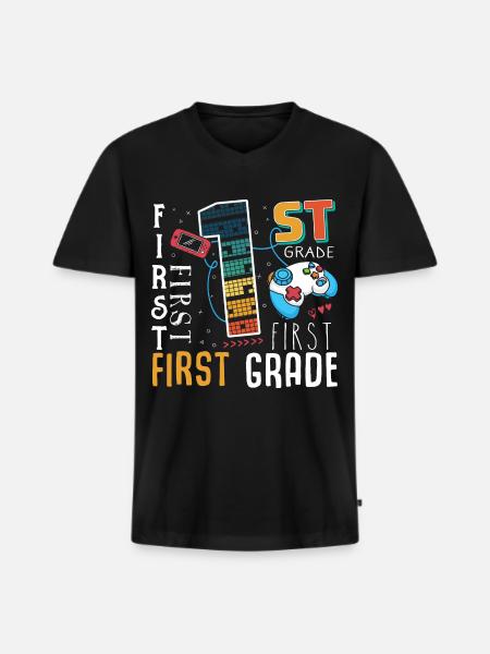 1. Klasse Gaming Schulkind - Männer Premium Bio T-Shirt mit V-Ausschnitt - Schwarz
