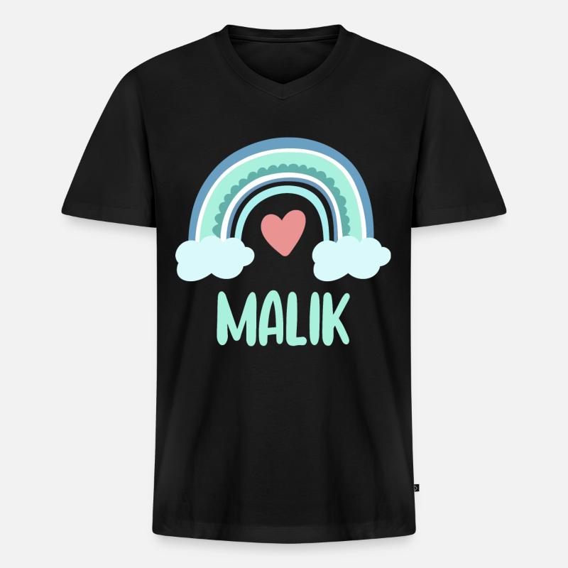 Malik Name Regenbogen Baby - Männer Premium Bio T-Shirt mit V-Ausschnitt - Schwarz