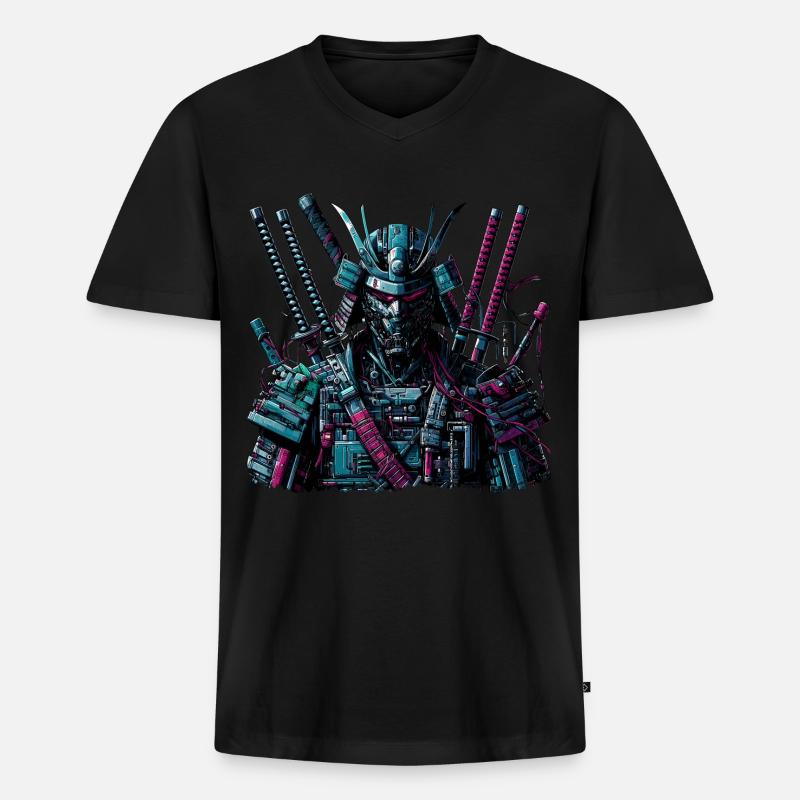Cyborg Samurai - Männer Premium Bio T-Shirt mit V-Ausschnitt - Schwarz