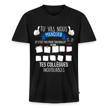 Départ collègue humour entreprise post it - T-shirt encolure en V Premium bio Homme - noir - Devant - Nico (187cm)