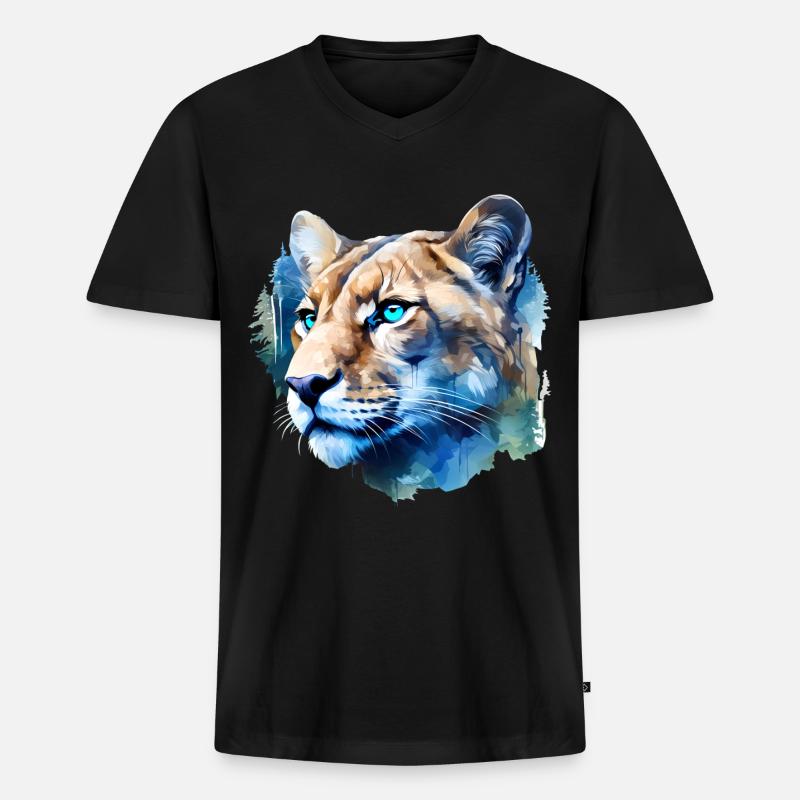 Cougar - Männer Premium Bio T-Shirt mit V-Ausschnitt - Schwarz