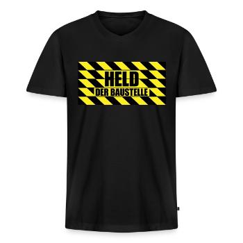 Held der Baustelle! | Bauarbeiter Geschenkidee - Männer Premium Bio T-Shirt mit V-Ausschnitt - Schwarz - Vorne - Nico (187cm)