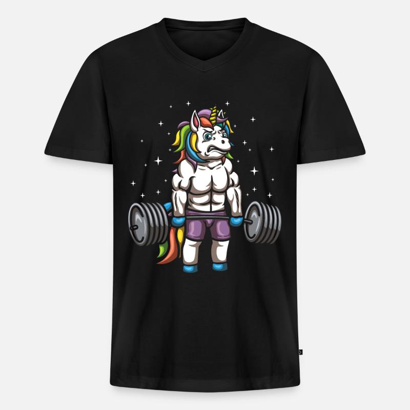 Deadlifting Einhorn - Männer Premium Bio T-Shirt mit V-Ausschnitt - Schwarz