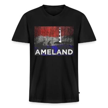 Der Leuchtturm von Ameland - Männer Premium Bio T-Shirt mit V-Ausschnitt - Schwarz - Vorne - Nico (187cm)
