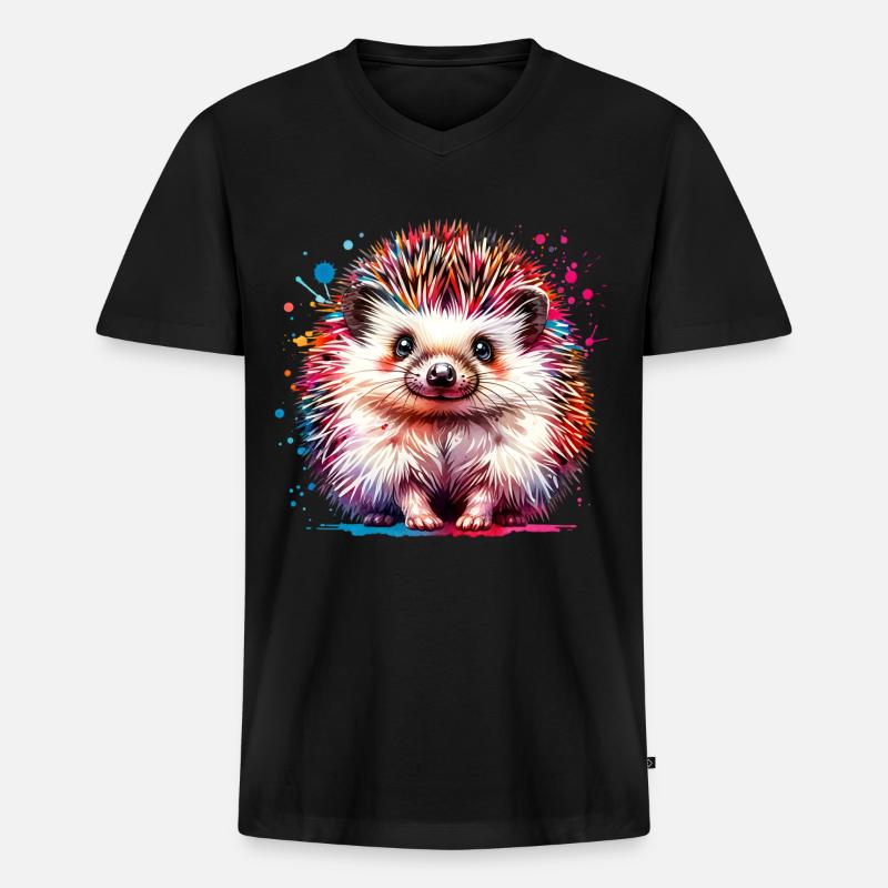 Igel - Männer Premium Bio T-Shirt mit V-Ausschnitt - Schwarz