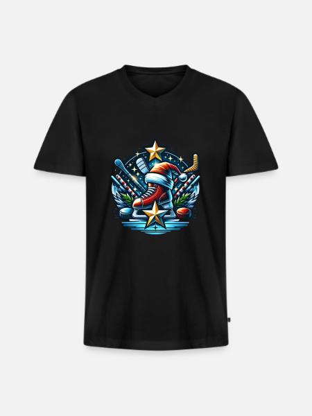 EishockeySpieler Winter - Männer Premium Bio T-Shirt mit V-Ausschnitt - Schwarz