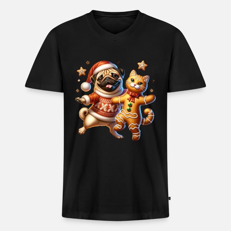 Mops Katze - Männer Premium Bio T-Shirt mit V-Ausschnitt - Schwarz