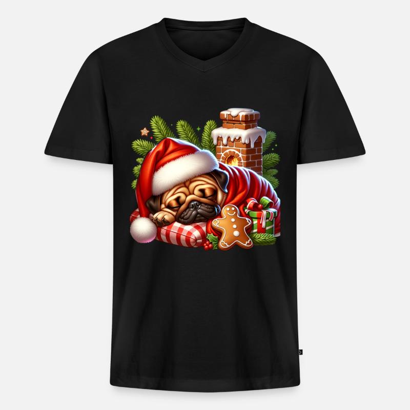 Mops Schläft - Männer Premium Bio T-Shirt mit V-Ausschnitt - Schwarz