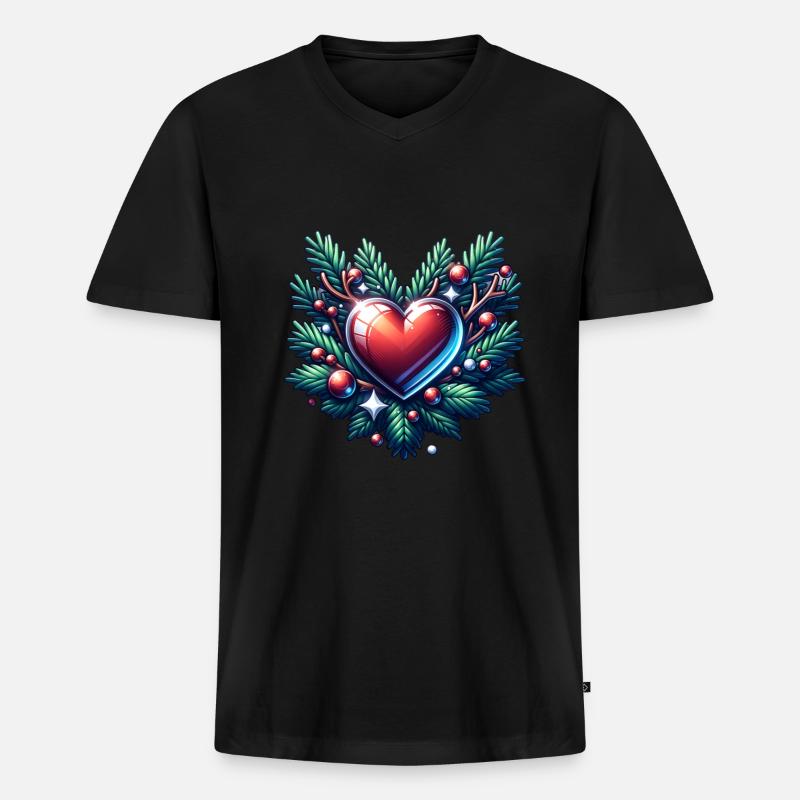 Weihnachts Herz Weihnachtskranz Advent - Männer Premium Bio T-Shirt mit V-Ausschnitt - Schwarz